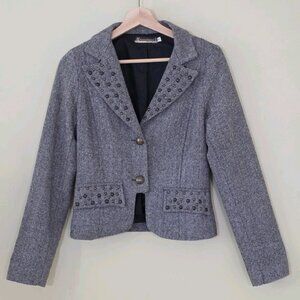 Rinascimento Blazer Womens S Gray Herringbone LS Studs Wool Blend Italy Office